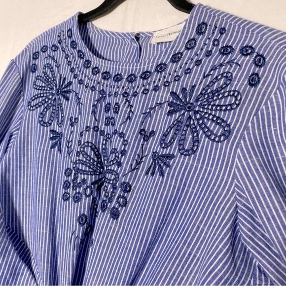 Love+Harmony Blue White Striped Cotton Embroidered Eyelet Tie Front Blouse S - Picture 10 of 14